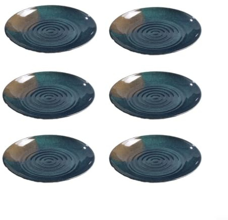 Kivivaka Set di 6 piatti piani in melamina, resistenti agli urti, per casa e ristorante, finitura maculata nera (22,4 cm)
