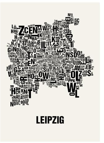 Leipzig Buchstabenort Schwarz auf Weiß (50x70 Siebdruck)