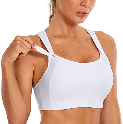 SYROKAN Women's Front Adjustable Sports Bra Lightly Padded High Impact Racerback Wireless Gym Running Bra White 36DD