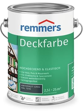 Remmers Deckfarbe anthrazitgrau (RAL 7016), 2,5 Liter, Deckfarbe für innen und außen, Wetterschutzfarbe viele Untergründe, hochdeckend, wetterfest