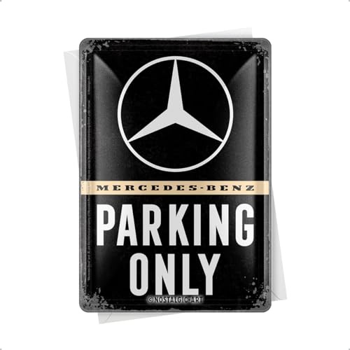 Nostalgic-Art Retro Blechpostkarte, 10 x 14 cm, Mercedes – Parking Only | Original Mercedes-Benz Lizenzprodukt (OLP), Postkarte aus Metall, Mini-Blechschild, Geschenk-Idee für Mercedes-Fans
