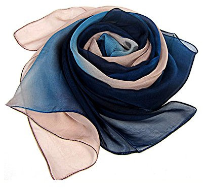 LoveSilk Lange Georgette Seidentuch 100% Seiden-schals Stola in Farbverlauf Farbe Rosa/Marine