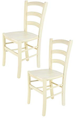 t m c s Tommychairs - 2er Set Stühle Venice für Küche und Esszimmer, robuste Struktur aus lackiertem Buchenholz in Anilinfabre Weiss und Sitzfläche aus Holz