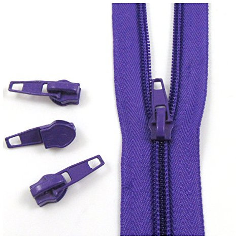 Beads4Crafts 10 METRES + 20 Sliders No.5 Continuous Zip with AUTO Lock Slider 25 Colours Zippers Cushions Upholstery (Purple NO5170)