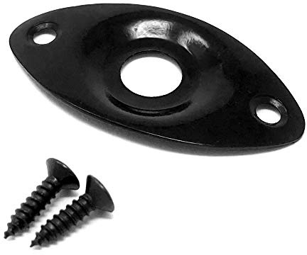 VINTAGE FORGE Black Oval Jack Plate for Guitar & Bass with Screws Metal Indented Curved Football Shape by | JPF20-BLK