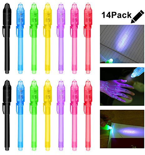 14 Stück Geheimstifte, Geheim Stift mit UV-Licht Unsichtbar Schreiben Und Lesbar durch Licht Geschenk für Jungen Mädchen