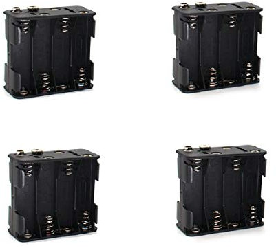 MulticoloredLED 4 Pack AA Battery Holder with Thick Standard Pressure Connector, Type T, 12V/9.6V (Black)