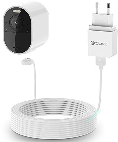 Ladekabel BECEMURU Quick Charge 3.0 & Akku-Ladeadapter mit wetterfestem Magnetkabel für Arlo Ultra1/2, Arlo Pro 5/4/3-Überwachungskamera(Weiß) (20ft/6m, 1 Pack)