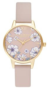 Olivia Burton Analog Quarzuhr für Damen Kollektion Groovy Blooms mit Pinkes Veganes Lederarmband - OB16AN04