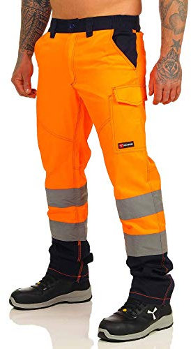 Mivaro Warnschutzhose, Lange Warnschutz Arbeitshose, EN ISO 20471 Klasse 2, Farbe:Orange/Dunkelblau, Größe Hosen:S (44-46)