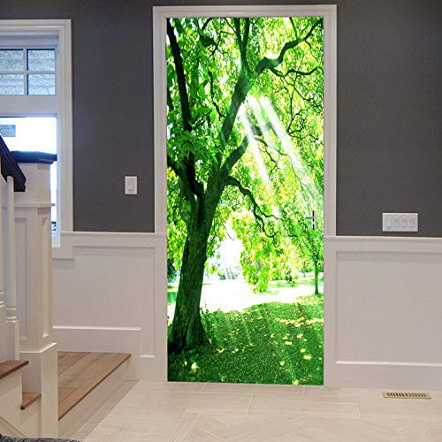A.Monamour Türtapete Selbstklebend Türfolie Türposter 3D Sonnen Durch Großen Baum Wald In Park Natur Landschaft Vinyl Folie Türdeko Tapete Wandbild Türaufkleber Türtattoo 77 x 200 cm
