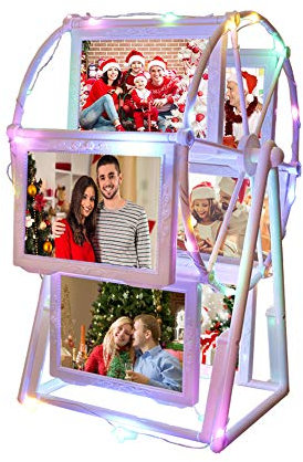 Benutzerdefinierte 6 Foto rotierende Riesenrad Bilderrahmen mit LED-Licht, Schreibtisch Tischplatte Vintage Fotorahmen, personalisierte Familie Fotorahmen Wohnkultur Weihnachtsgeburtstagsgeschenke