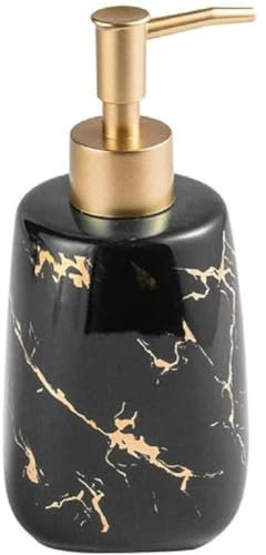 FülleMore Keramik Seifenspender 350ml nachfüllbar Lotionspender Gold Marmor Optik Handseifenspender Küche Badzimmer Pumpseifenspender Waschbecken Flüssigseifenspender Spülmittelspender (Schwarz)