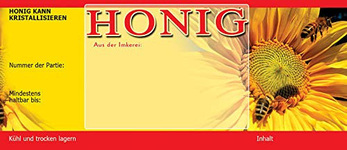 LYSON Honig-Etiketten selbstklebend 100 Stück (116mm x 50mm) Honigglas Honigetiketten Imkerei Bienen Universal Etiketten für Honiggläser: 200/315/500/720/900/1000ml