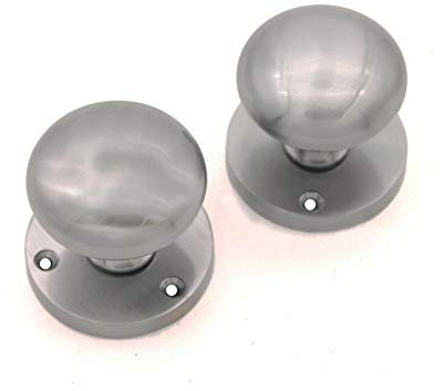 Infinity Decor Solid Brass Round Mortice Door Knobs in Satin Chrome- Victorian Period Style Sprung Door Pull Handles Set