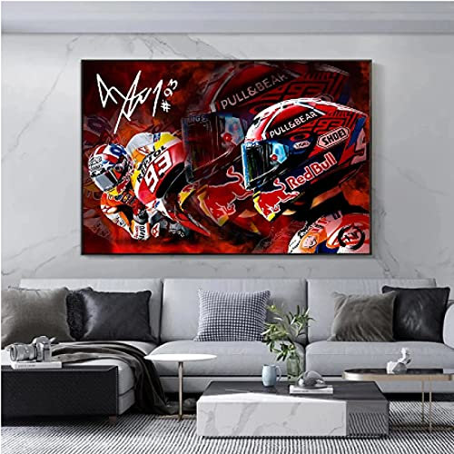 JLFDHR Peinture sur Toile 60x80cm sans Cadre Marc Marquez Moto GP Imprimer Affiche Modulaire Photos Art Cadeau Moto Sport Art Mur Art Décoration de La Maison Moderne