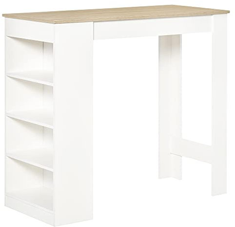 HOMCOM Bar Table Coffee Table Kitchen Dining Table with 4-Tier Storage Shelf for Kitchen, Dining Room, Living Room, Natural