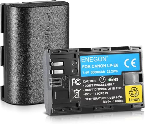 ENEGON 2X LP-E6 LP-E6N Batterie 3000mAh Li-ION Compatible avec Les appareils Photo numériques EOS 5D Mark II, DS Mark III, 5D Mark IV, 5DS, 5DS R, 6D, 7D, 7D Mark II, 7D Mark III, 80D, 70D, 60D