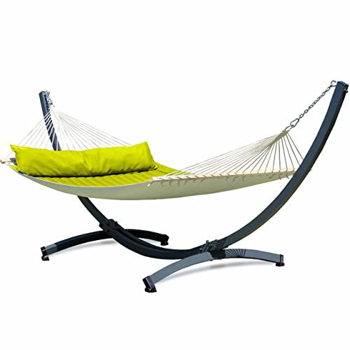 Potenza Outdoor Hängematte mit Tytan Gestell für 2 Personen I Panama - Stabhängematte XXL 210x140, 200kg I Hängemattengestell 350kg Wetterfest (Grün, Basic Gestell Graphit)