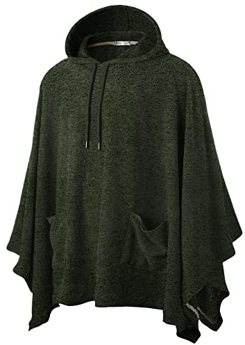 Ohoo Herren-Poncho mit Kapuze, Umhang, modischer Kapuzenpullover, Pullover mit Tasche, DCF702-Khaki, XL