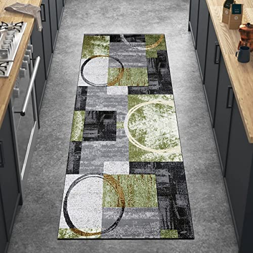 Ymural Teppichläufer Flur Lang rutschfest Waschbar Hell Grün 90x250CM Küchen Modern Teppichläufer Meterware Kurzflor Küchenläufer Polyester Korridor Schlafzimmer, Anpassbar