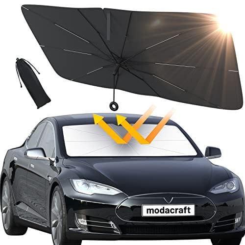 Auto Sonnenschutz Frontscheibe, modacraft UV-Schutz Sonnenschirm Wärmeisolierter Zugringgriff Windschutzscheibe Innen Schnelles Entfalten und Falten Sonnenblende für die meisten Autos SUV MPV LKW