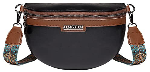 A-QMZL Umhängetasche Damen Klein Crossbody Bag Damen Breiter Gurt Bauchtasche Leder Geldbörse Mode Bauchtasche Umhängetasche Abnehmbar Schultergurt (schwarz)