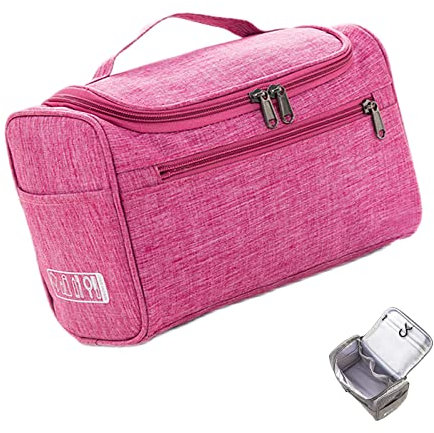 Kulturbeutel Kulturtasche zum Aufhängen Groß Kosmetiktasche wasserdichte Waschtasche für Damen Herren für Reise Camping Urlaub (Rosenrot)