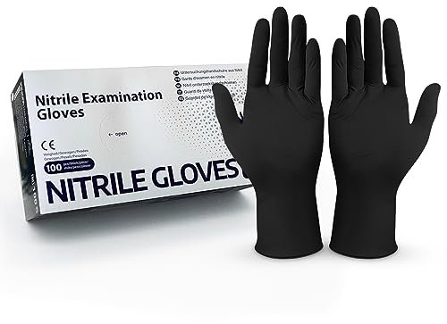 Hygiene100 Einweghandschuhe Schwarz, Nitrilhandschuhe L, Einmalhandschuhe mit 100 Stück/Box, Handschuhe Einweg puderfrei, latexfreie Gummihandschuhe, Einweghandschuhe in S, M, L & XL verfügbar