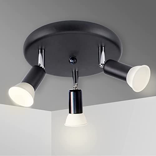 Sweier Deckenlampe Drehbar 3 Flammig Rund Schwarzer led Deckenstrahler GU10 Warmweiß 3000K Ausgestattet mit 3 GU10 LED warmweißen Deckenleuchte