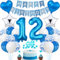 Jrzyhi 12. Geburtstag Dekoration,Blau Tortendeko Geburtstag 12 Jahre Junge,Party Deko Silber,12 Geburtstag Mädchen Junge,Tortendeko 12. Geburtstag Junge Mädchen,Geburtstagsdeko 12 Jahre Junge Mädchen