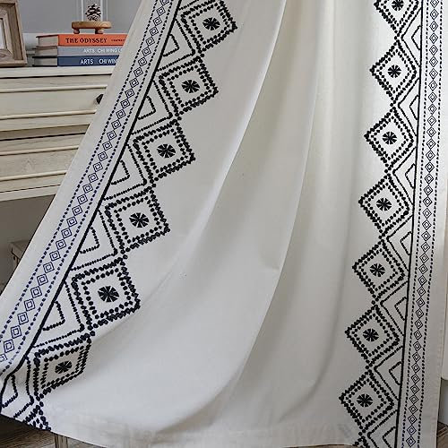 ColorBird Leinen-Vorhänge und Vorhänge, bestickt, schwarz-weiß, 160 cm, für Wohnzimmer, 2 Paneele, Raumverdunkelung, Drapiermuster, Vorhänge für Glasschiebetür, Schrank