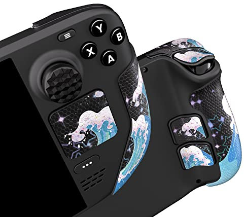 playvital Grip Adesivo Gomma per Steam Deck,Skin Sticker Protettivo Antiscivolo per Impugnature Tasti Trackpad,Copri Levette Analogiche per Steam Deck LCD/OLED Console-Onde Scintillanti