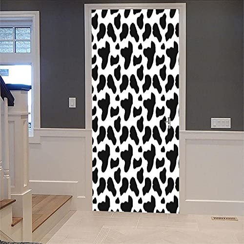 3D Musterbildschirm Kuhflecken Schwarz Weiß 90 X 200 Cm Dekorfolie Selbstklebend Sticker Für Türen, Tür-Bilder, Aufkleber, Deko Wohnung Modern