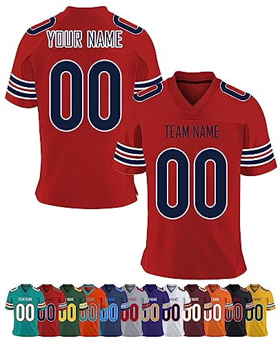 Personalisiert American-Football-Trikot Herren-Sporthemden, Personalisierte Schnelltrocknend Atmungsaktiv T-Shirt kurzärmelig und fügen Sie den Teamnamen für Männer Damen Kinder, S ~ 7XL