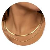 Finrezio Kette Gold für Damen 14K Vergoldete Schlangen Kette Choker Edelstahl Halskette Fischgräten Kette für Frauen Geschichtete Verstellbare Halskette Schmuck Geburtstagsgeschenk 14/15/16 (L)