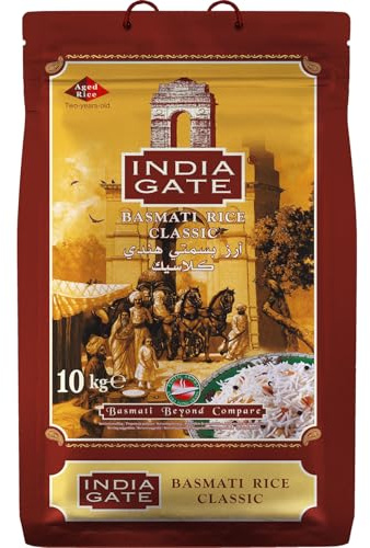 India Gate Classic Aged Basmati Rice 10kg Extra Long Grain - Premium | Matured for 2 years, extra long grain, intense aroma - ideal for biryani, pulao, kabsa and large families