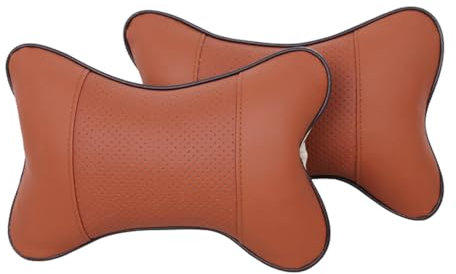 CGEAMDY 2 Stück Auto Nackenkissen Kopfstütze, Jahreszeiten PU Auto-Kopfstütze, Weichheit Auto Kopfstütze Kissen, Autositzkissen Kopfstützenkissen(Braun)
