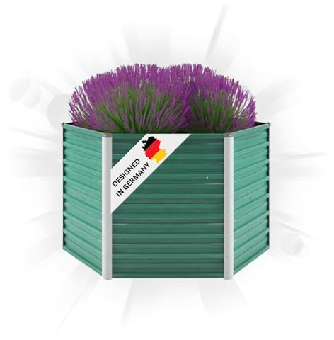 DELUKE 6-eckiges Hochbeet für Garten NOA Grün | 129x129x77cm | Verzinkter Stahl | Wetterfest | Gartenbeet Kräuterbeet Blumenbeet Beet hoch Frühbeet für Garten Gemüsebeet