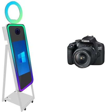 WideMeet Spiegel-Fotokabine, Selfie-LED-Rahmen, tragbarer Touchscreen, magischer Spiegel, für Hochzeitsfeiern, Veranstaltungen (weiße Maschine, 101,6 cm Fotoautomat + Kamera)