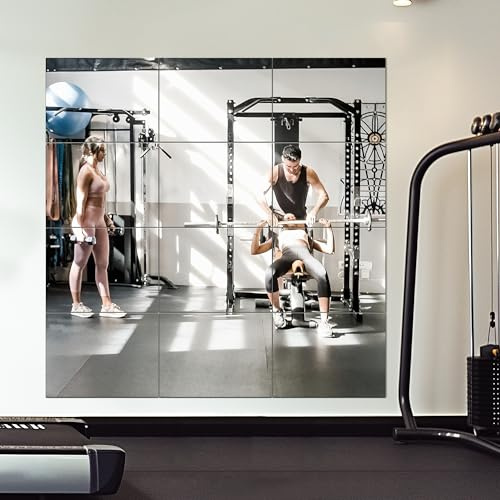 Delma Frameless Mirror Tiles 16x12x12 Pcs Wall Mounted, Shatter Resistant Full Length Tempered Glass Panels for Home Gym Bathroom Bedroom & Living Room Decor