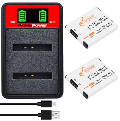 Pickle Power NB-11L Replacement Battery with Dual USB Charger for Canon PowerShot A2300 A2400 A2500 A2600 A3400 A3500 A4000 is ELPH 110 115 HS IXUS 132 150 155 170 Pack of 2