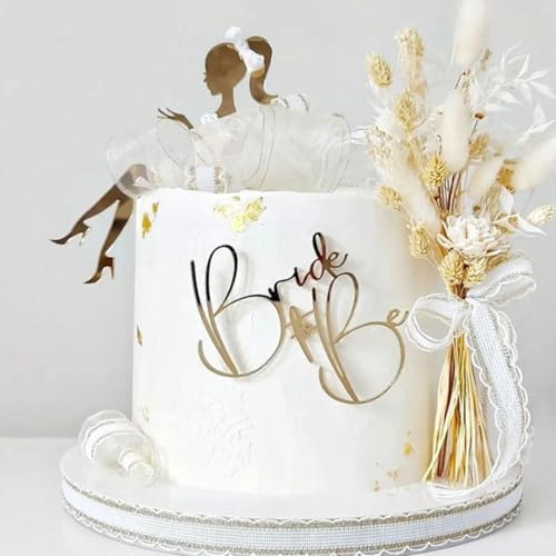 Tortenaufsatz mit Aufschrift Bride To Be, Acryl, High Heels, Lady Girl, Tortenaufsatz für Braut, Verlobung, Hochzeit, Party, Dessert, Backen, Kuchendekorationen, 2 Stück/Set, Gold