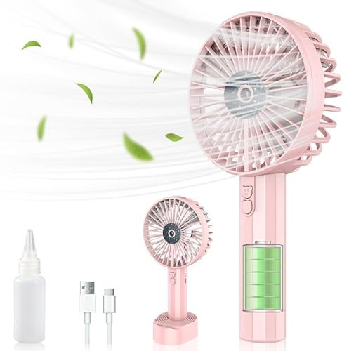 Hand Fan With Water Mist Spray-Portable Hand Held Fans Rechargeable Battery Powered,Mini Usb Small Quiet Personal Powerful Hand Fan,Little Handbag Pocket Child Safe Fan,Outdoor Cooling Travel Fan