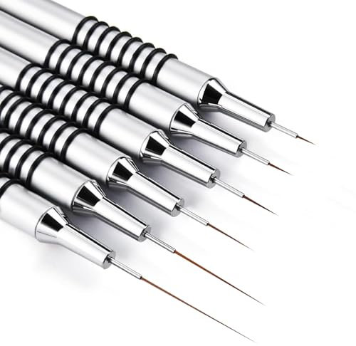6 Pcs Nail Art Liner Brushes, Fine Liner Striping Brush 5/7/9/11/20/25mm, Nail Art Striping Brushes, Design Brush Metal Handle Nail Drawing Pens for Long Lines, Thin Details, Fine Drawing