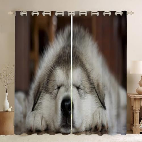 MLUNKQAIL Verdunklungsvorhänge Schlittenhund Vorhänge Blickdicht Alaska Gardinen mit Ösen Wärmedämmvorhang Verdunklungsdekoschal Gardinen Wohnzimmer 2Er Set 100X160cm (BxH)