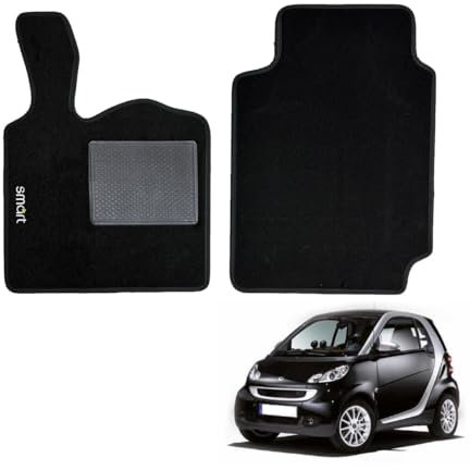 W-Parts Serie 2 Fußmatten - Schwarze, rutschfeste Teppichmatten für Smart Fortwo 451 (2007-2014) mit eingenähtem Absatzschoner und Anti-Rutsch-Streifen