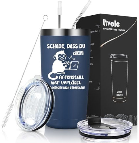 Livole Abschiedsgeschenk Kollegen, Weihnachtsgeschenke, Abschied Kollegin, Lustige Geschenke für Kollegen, Männer - Schade, dass du den Affenstall hier verlässt - 20oz 600ml Edelstahl Weinbecher