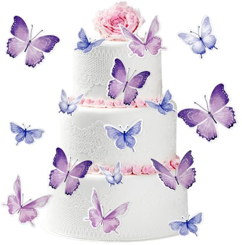 30 Stück Schmetterlings-Kuchenaufsätze, Schmetterlings-Kuchendekorationen, Schmetterlings-Cupcake-Dekorationen für Geburtstags-Kuchendekorationen, Hochzeitsfeiern (Lila)