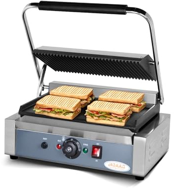 Hakka Electric Panini Press Grill, Commercial Contact Sandwich Toast Maker Non-Stick Wider Plate 50-300℃ Temp Control Catering Machine